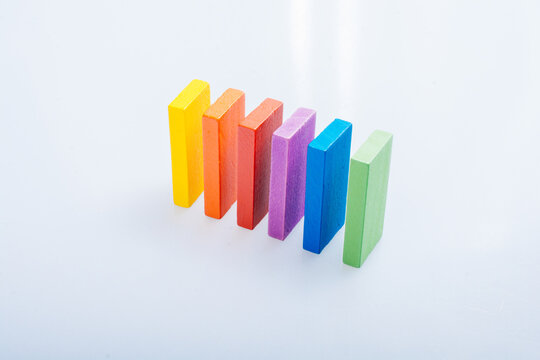 Colorful domino blocks on white background
