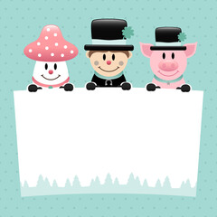 Fliegenpilz Schornsteinfeger Und Schwein Schild Punkte Türkis