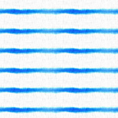 Ocean blue tie dye stripe texture background. Seamless white linen boho textile effect. Distressed acid wash coastal living style pattern. Nautical maritime beach fashion or soft furnishing swatch.
