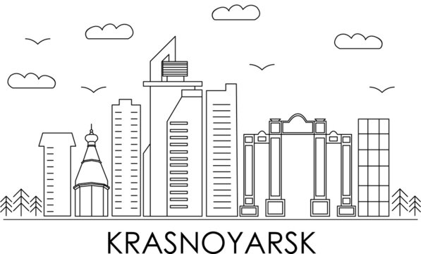 Set Of Buildings Krasnoyarsk City Line Art
