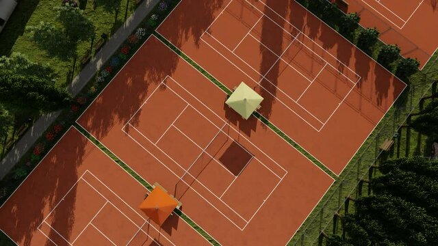 High angle view of tennis clay courts