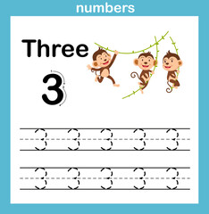 number exercise with cartoon illustration, vector