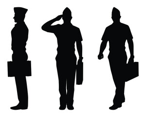 Set of military cadet silhouette vector on white - obrazy, fototapety, plakaty