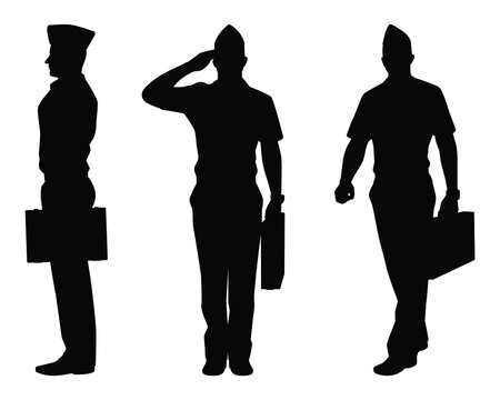 Set of military cadet silhouette vector on white