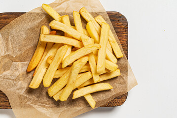french fries on the white background