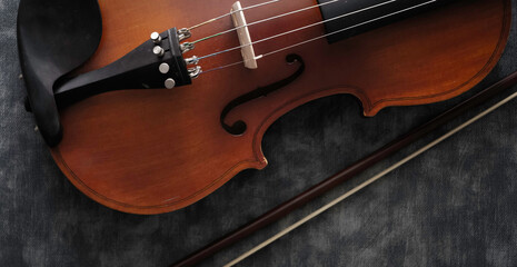 Fototapeta premium Violin half front side put on background,