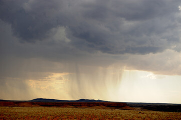 Naklejka na ściany i meble A rainstorm in the arid Naukluft National Park of Namibia
