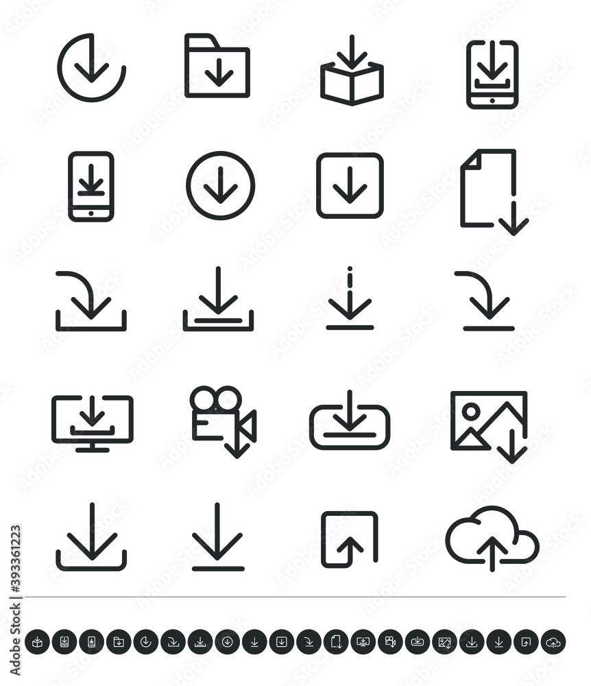 Wall mural set of vector linear icons. loading, unloading.