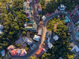 Aerial view to the Andreevsky Descent at summer sunset time