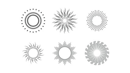 Set Abstract Collection Starburst Black Line Doodle Spark Design Elements Vector