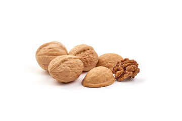 Walnuts with kernel, isolated on white background