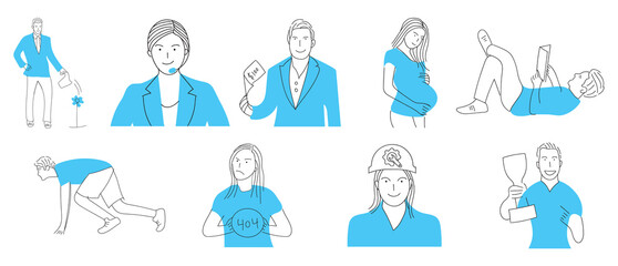 Business line art illustration in white background. Character illustration set.