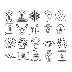 Halloween line art style icon set collection design.