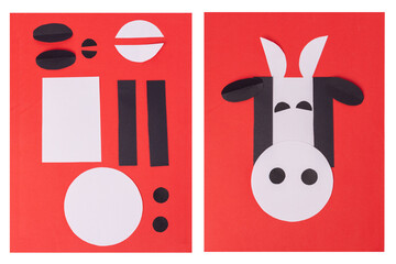 easy cow shapes craft, tutorial, DIY, paper cut for preschooler