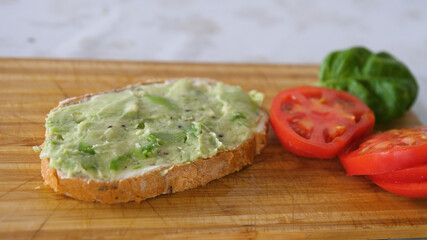 Mashed Avocado On a Toast. Healthy Vegan Breakfast. Cooking healthy food