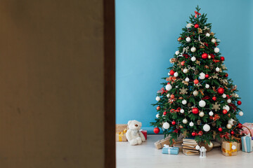 Interer home Christmas tree with gift lights garland decor new year