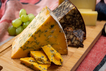 British and Irish cheeses, tasting plate with blue shropshire, brown porter cheese and smoked...