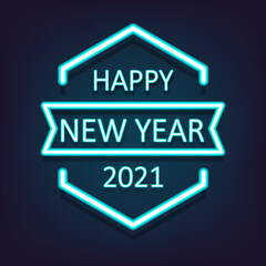 Happy New Year 2021 shining neon light background. Vector illustration.