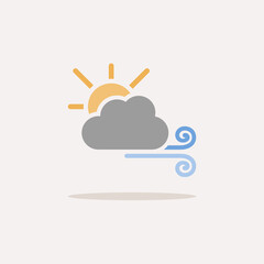 Wind, sun and cloud. Color icon with shadow. Weather vector illustration