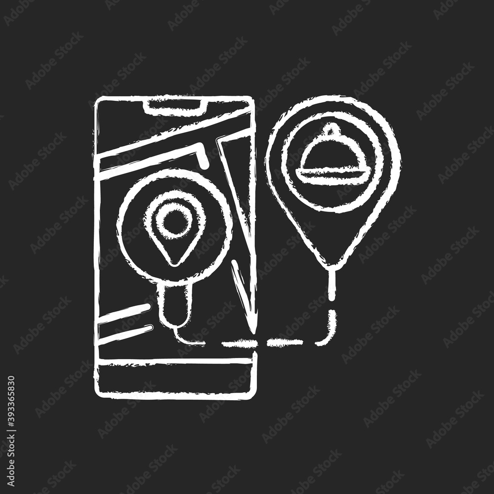 Poster real-time order tracking chalk white icon on black background. realtime visibility and control. map-