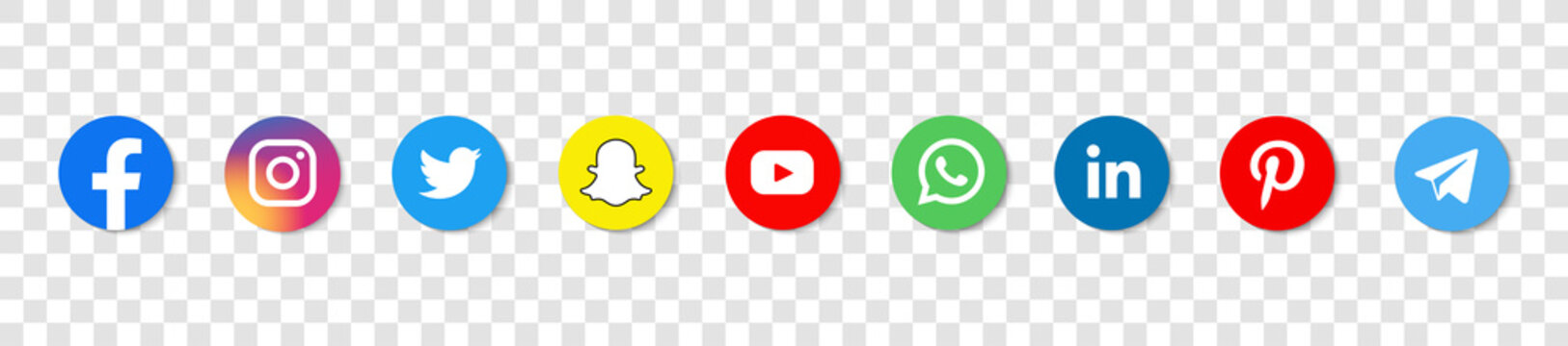 Social Media Icons. Black Colored Icon Set Illustration. Facebook Twitter Instagram, Youtube, Twitter, Snapchat, Pinterest, Whatsap Icon.