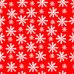White snowflakes seamless pattern on red background