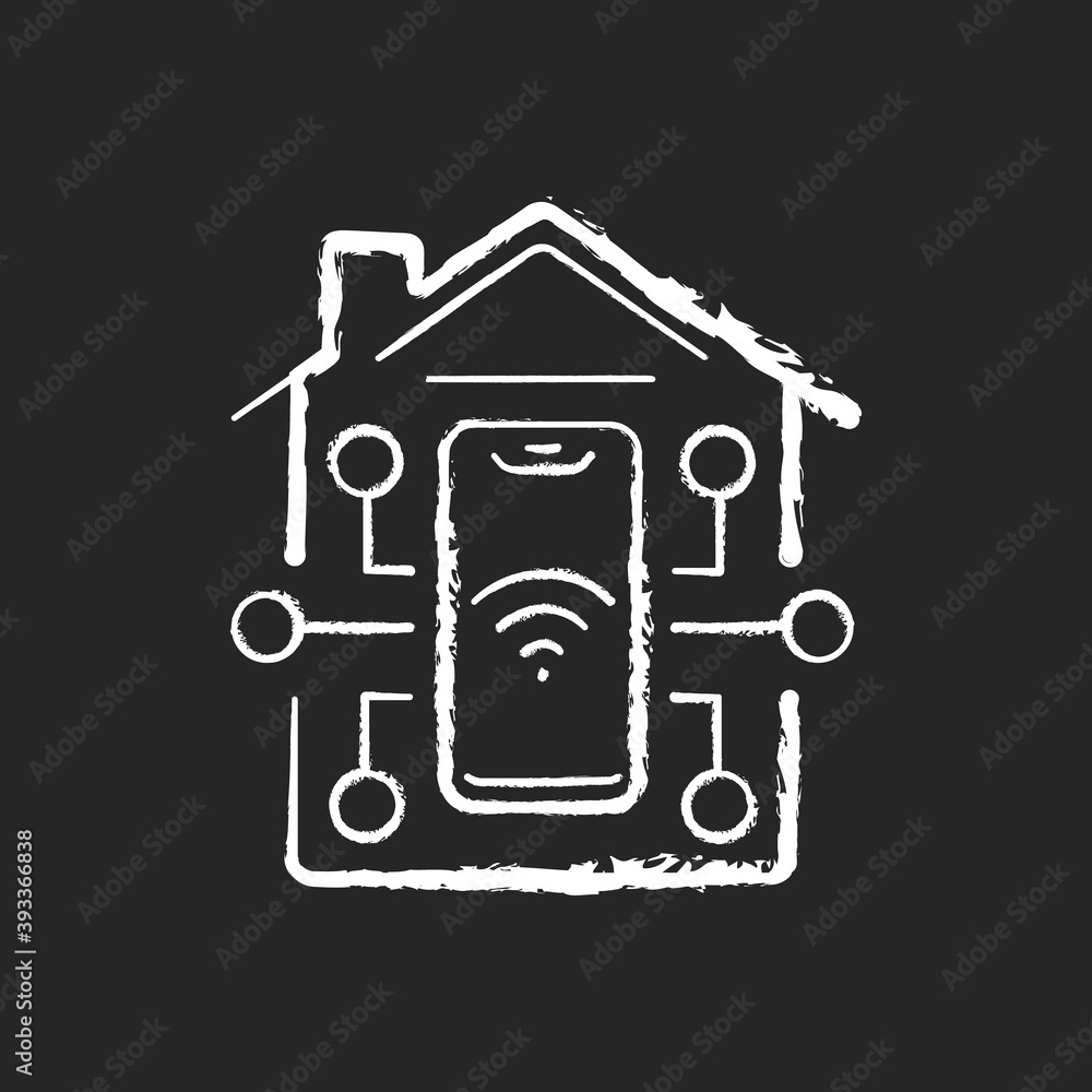 Poster remote access chalk white icon on black background. smart home mobile app for controlling different 