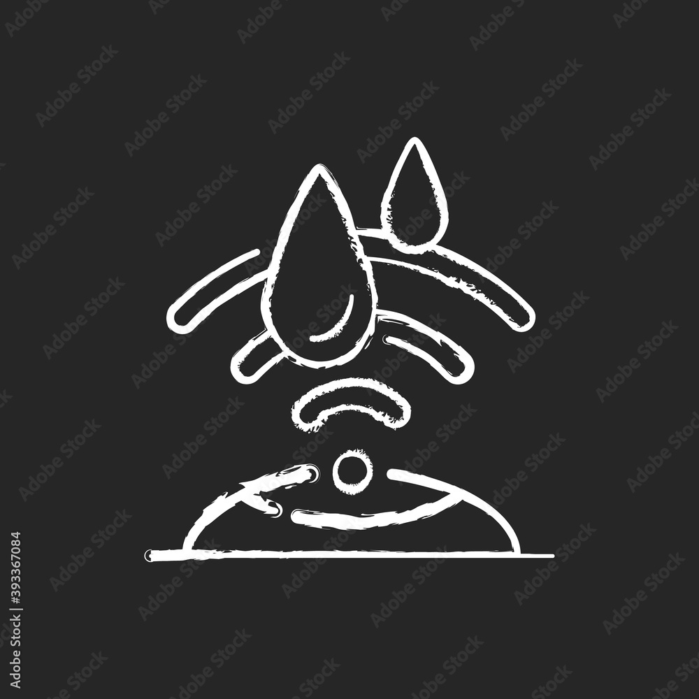 Poster water sensor chalk white icon on black background. detecting rain falling. alerting when touching di