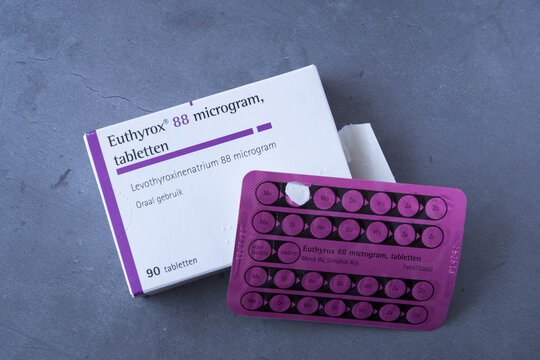 Tilburg, Netherlands - May 7th 2019: illustrative image of Euthyrox medicine with thyroxine, a cure for Hypothyroidism
