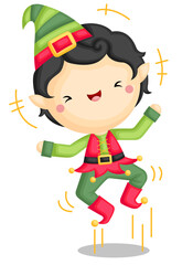 A Vector of Excited Cute Elf Boy Jumping Out of Joy 