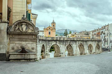 del Vecchio fountain and Swabian acqueduct, Sulmona, Italy