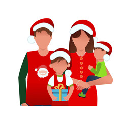 Happy family celebrates new year and christmas. New Year's family portrait. Can be used to create collages in banners, business cards, stickers, postcards.