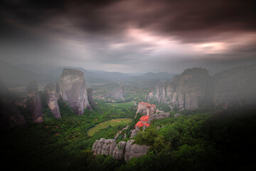 Rocky region near the town of Kalambaka in Meteora, Greece. There are many Orthodox churches in the...