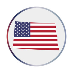 North Dakota icon. Shape of the US state with North Dakota flag. Round sign with flag colors gradient ring. Modern vector illustration.