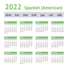 2022 Spanish American Calendar. Weeks start on Sunday