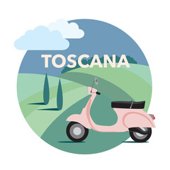 Tuscany typical landscape with a motorbike vector illustration