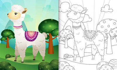 coloring book for kids with a cute alpaca character illustration