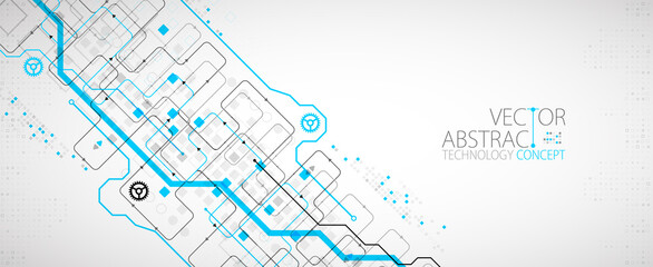 Abstract technology concept. Circuit board, high computer color background. Vector illustration with space for content, web - template, business tech presentation.