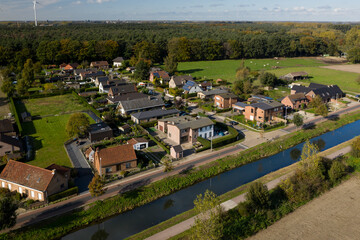 Fototapeta na wymiar Wachtebeke, Belgium - October 29 2019: Aerial view of a residential area in the Flemish town of Wachtebeke