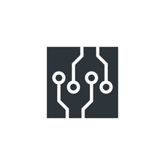 Technology - vector logo template for corporate identity. Abstract chip sign. Network, internet, Computer, Communication, Tech Icon. Circuit board logo.