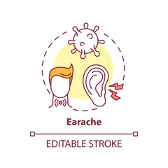 Earache concept icon. Sore throat complication idea thin line illustration. Tonsillitis and pharyngitis. Outer and middle ear infections. Vector isolated outline RGB color drawing. Editable stroke