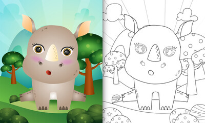 coloring book for kids with a cute rhino character illustration