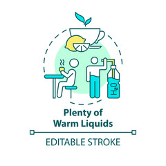 Warm liquids concept icon. Effective remedy for killing bacteria idea thin line illustration. Drinking tea with lemon and honey. Vector isolated outline RGB color drawing. Editable stroke