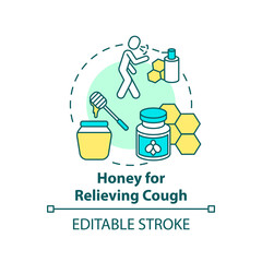 Honey for relieving cough concept icon. Effective cough suppressant idea thin line illustration. Upper respiratory tract infection treatment. Vector isolated outline RGB color drawing. Editable stroke