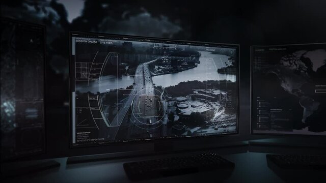 The secret security agency is observing the movements on the highway over the city river, OBJ captured. The target is a stolen suspicious car, driving on a high speed doing suspicious activities. UI 