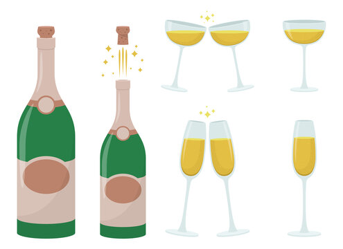 Champagne bottle and glass vector design illustration isolated on white background