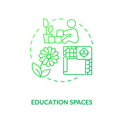 Education spaces green gradient concept icon. Children study in comfort. Natural materials for kids health. Biophilia idea thin line illustration. Vector isolated outline RGB color drawing