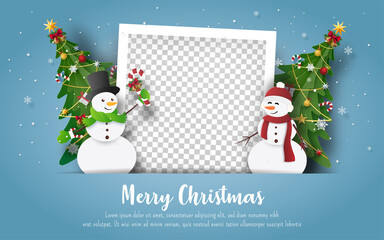 Christmas postcard with Snowman and blank photo frame