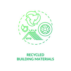 Recycled building materials green concept icon. Eco friendly resources. House construction. Reuse waste. Biophilia idea thin line illustration. Vector isolated outline RGB color drawing