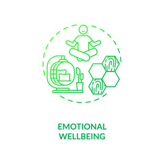 Emotional wellbeing green concept icon. Mental wellness. Healthy mental state. Home for comfort living. Biophilia idea thin line illustration. Vector isolated outline RGB color drawing